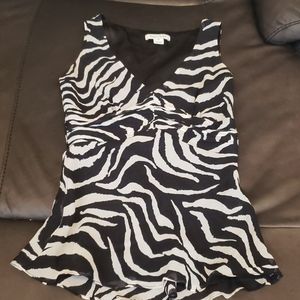 Black and White Silk Vneck Blouse